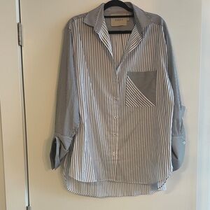 THEO The Label  Striped Button-Down Shirt in Black and White sz LRG